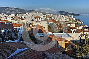 Panoramic view to old town of Kavala, East Macedonia and Thrace