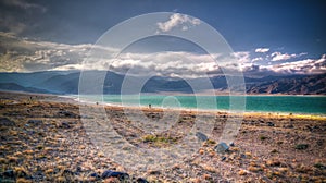 Panoramic view to Orto-Tokoy Reservoir at Chu river in Naryn, Kyrgyzstan photo