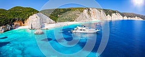 Panoramic view to the paradise like Fteri Beach on the Greek island of Kefalonia, Ionian Sea Greece