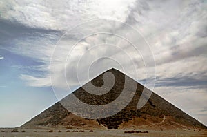 Panoramic view to Red satellite Pyramid of Bent Pyramid of Sneferu Pharao , Dahshur, Cairo, Egypt