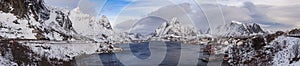 Panoramic view to reinefjorden with mountains on background