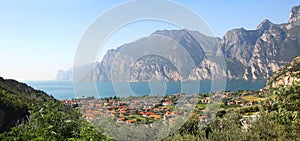 Panoramic view to riva del garda, garda lake, italy