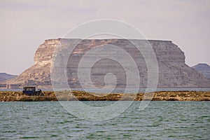 Panoramic View to the Salt Lake Aftanas with the Mountains in the background near Siwa Oasis, Egypt