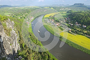 Panoramic view to Saxon Switzerland from Bastei, Rathen, Germany