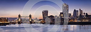 Panoramic view to the skyline of London, UK, just after sunset