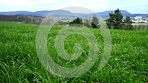 Panoramic view to the Swabian Alb mountains in Germany in spring