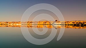 Panoramic view to Teli lake group of Ounianga Serir lakes at the Ennedi, Chad photo