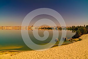 Panoramic view to Teli lake group of Ounianga Serir lakes at the Ennedi, Chad