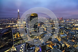 Panoramic view to the urban skyline of London by night