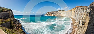 Panoramic view from the top of Chiaia di Luna beach in the Ponza island, Lazio, Italy. The beach is closed to tourists photo