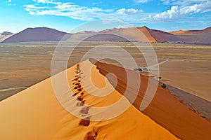 Panoramic view from top of Dune 45 at Sossusvlei, Namibia, Africa