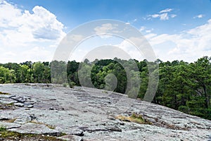 Panoramic view from top of large monadnock, Panola Mountain Georgia, blue sky and copy space photo