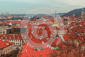 Panoramic view from the top of the rooftops of Prague