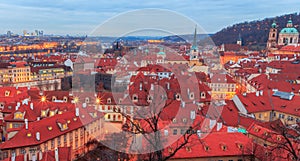 Panoramic view from the top of the rooftops of Prague