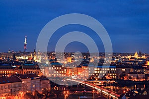 Panoramic view from the top of the rooftops of Prague