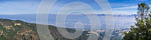 Panoramic view towards San Jose and south San Francisco bay from the top of Mt Umunhum, Santa Cruz mountains; Diablo Range can be