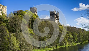 Panoramic view of the towers of Durham Cathedral.