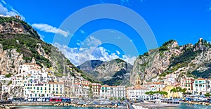 Panoramic view of the town of Amalfi on coast in Italy