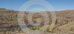 Panoramic view of the town of Maupin Oregon