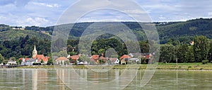 Panoramic view of the town of Persenbeug on the bank of the Danube river. Persenbeug, Lower Austria.