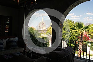 Panoramic view of the town San Miguel de Allende and its cathedral in Mexico