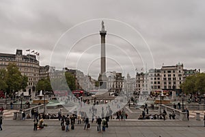 Panoramic view of the Trafalgar Square in London in late October