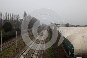 Panoramic view of the train tracks
