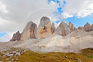 Panoramic view of Tre Cime di Lavaredo, Dolomites, Italy