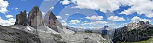 Panoramic view of the Tre Cime di Lavaredo Dolomites Italy