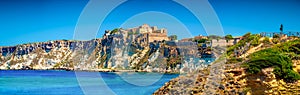 panoramic view Tremiti Islands San Nicola castle cliff beautiful summer day horizontal