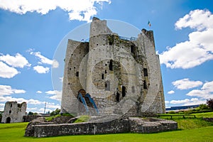 A panoramic view of Trim castle in County Meath on the River Boyne, Ireland. It is the largest Anglo-Norman Castle in