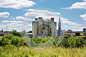 A panoramic view of Trim castle in County Meath on the River Boyne, Ireland. It is the largest Anglo-Norman Castle in