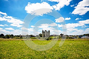 A panoramic view of Trim castle in County Meath on the River Boyne, Ireland. It is the largest Anglo-Norman Castle in