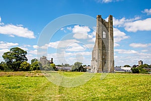 A panoramic view of Trim castle in County Meath on the River Boyne, Ireland. It is the largest Anglo-Norman Castle in