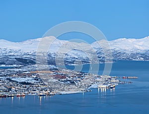 Panoramic view on Tromso, Norway, Tromso At Winter Time, Christmas in Tromso, Norway