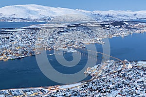 Panoramic view on Tromso, Norway, Tromso At Winter Time, Christmas in Tromso, Norway