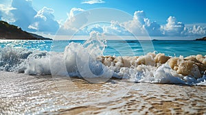 Panoramic view of a tropical beach with crystal clear turquoise water