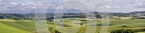 Panoramic view of the Tuscan countryside in spring in the province of Pisa, between Orciano Pisano and Lorenzana, Italy photo