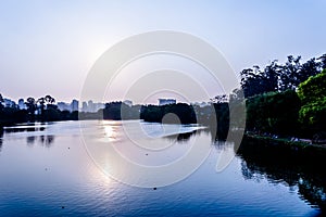 Panoramic view of the twilght in the Ibirapuera Park, in Sao Paulo, Brazil.