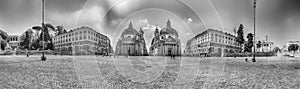 View of the twin churches, Piazza del Popolo, Rome, Italy