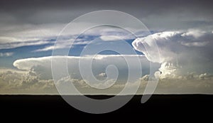 Panoramic view of two supercell thunderstorms near the border of Nebraska and Wyoming, United States of America