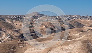 Panoramic view of a typical Bedouin village in the Middle East.