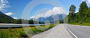 Panoramic View: Typical Canada: Beautiful canadian landscape - Road leads through beautiful forest