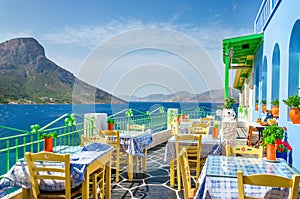 Panoramic view on typical Greek restaurant, Greece