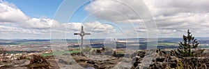 Panoramic view from the TÃÂ¶pfer, a mountain in the Zittau Mountains which are part of the Lusatian Mountains. Germany