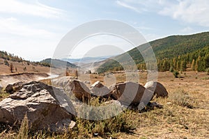 Panoramic view of the unsealed road to Ulaanbaatar, Mongolia.