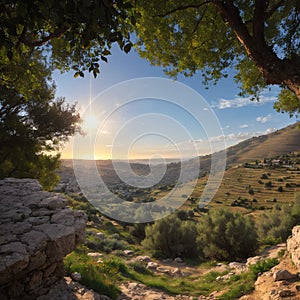 Panoramic view of the Upper Galilee, and southern Lebanon, from Adir mountain, Northern Israel made with photo