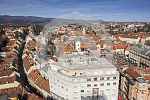 Panoramic view of the Upper town and Dolac market in Zagreb