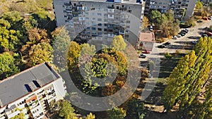 Panoramic view Uzhhorod Ukraine Europe on a small city at above in the autumn