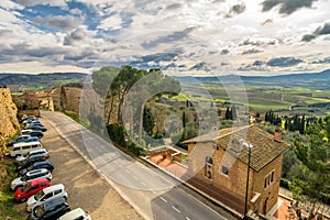 Panoramic view of Val dOrcia from Pienza, Italy